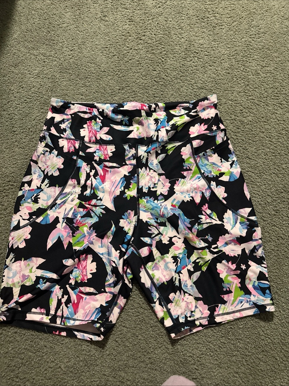 bebe Black Floral-Print Bike Shorts